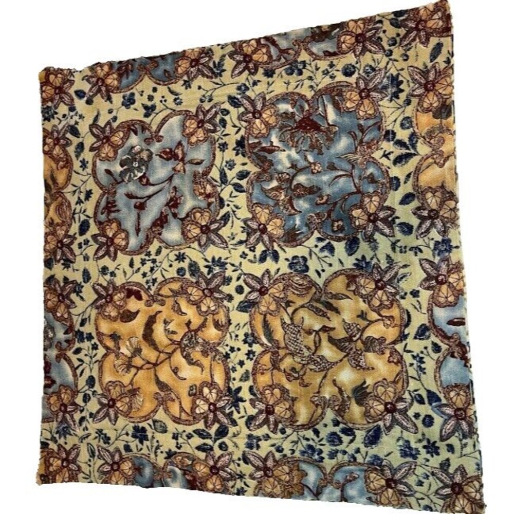 2 Euro Shams 22" SqTaupe/Blue Red Floral Basketweave Print Modern Traditional
